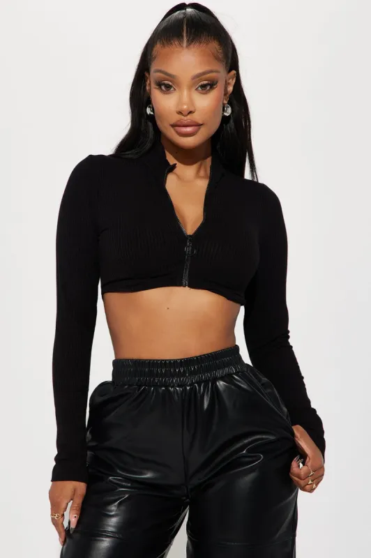 Nikita Ribbed Zip Up Top - Black sold by Fashion Nova
