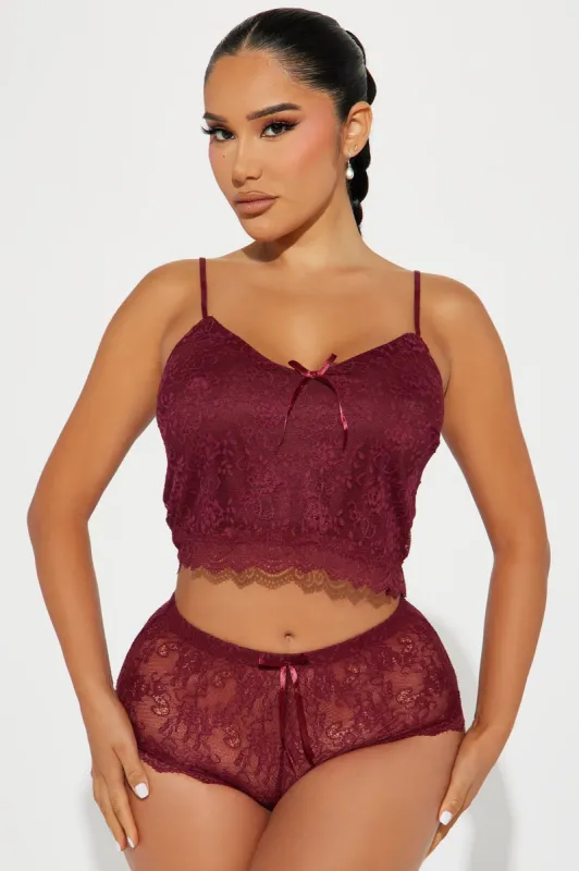 All Over Me Lace PJ Short Set - Burgundy sold by Fashion Nova