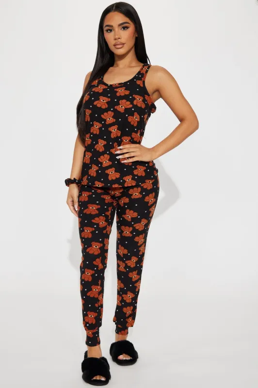 Teddy Cuddles Tonight PJ Jogger Set - Black/Brown sold by Fashion Nova