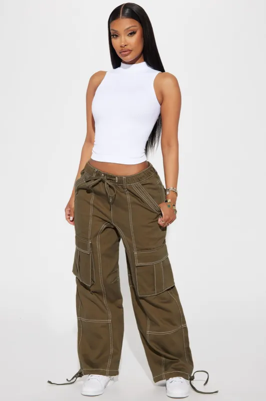 Not For Long Cargo Jeans - Olive sold by Fashion Nova