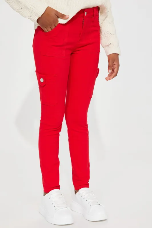Mid Rise Cargo Skinny - Red made by Fashion Nova