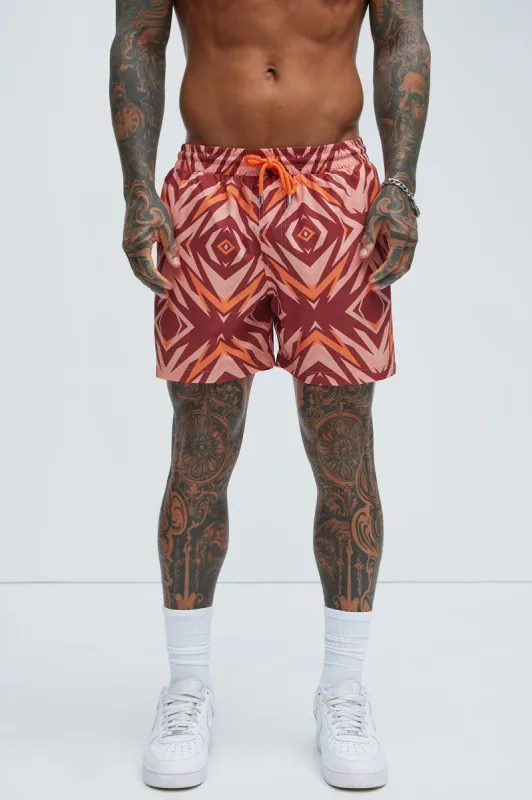 Westyn Swim Trunks - Orange/combo sold by Fashion Nova