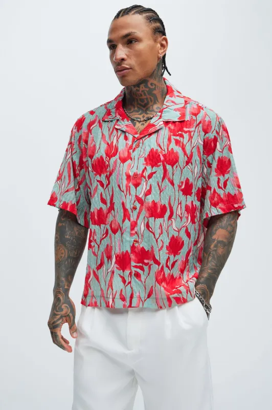 Landor Floral Textured Shirt - Red/combo sold by Fashion Nova