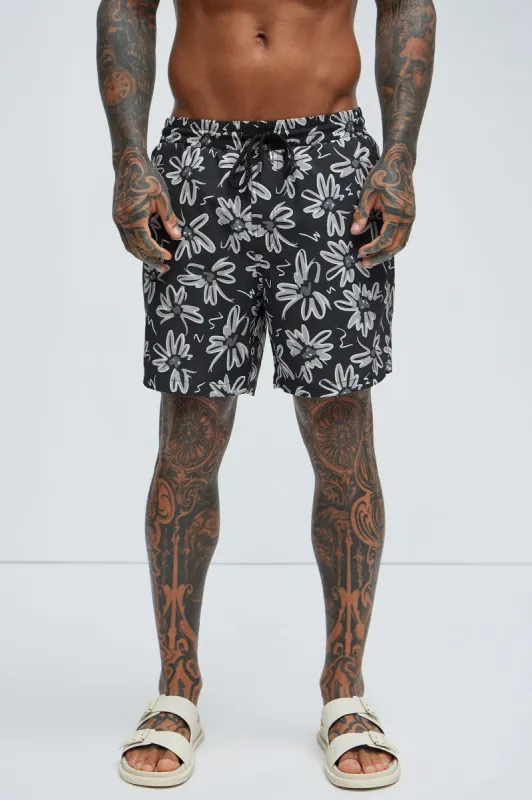Rene Floral Swim Trunks - Black/combo sold by Fashion Nova