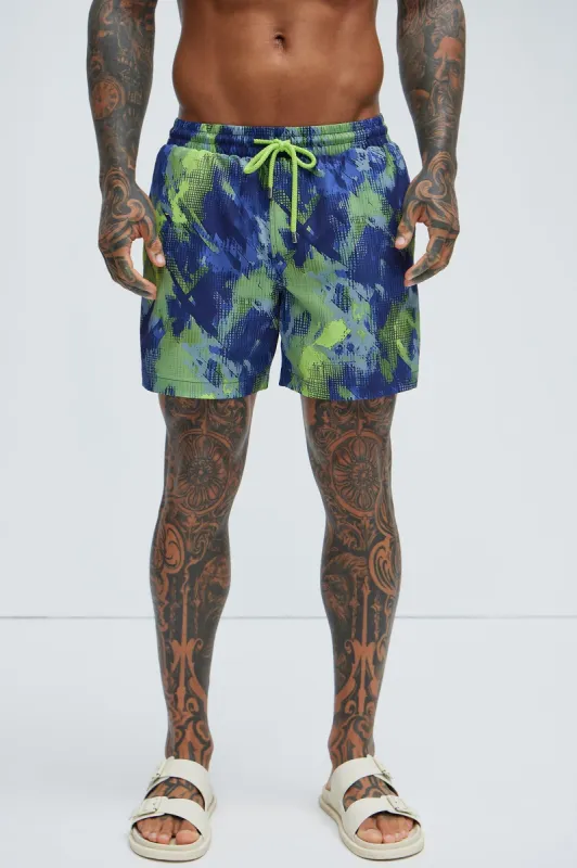 Count Me In Swim Trunks - Blue/combo sold by Fashion Nova