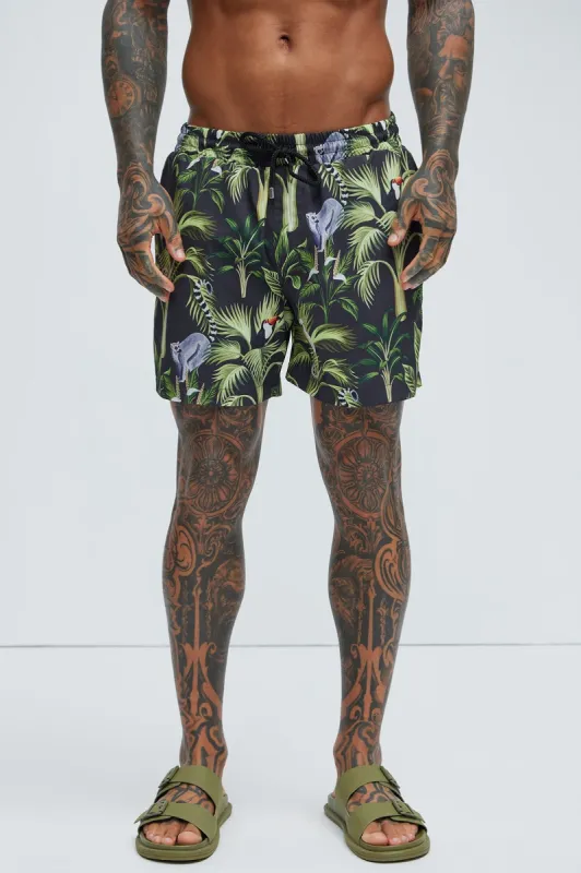 Expedition Swim Trunks - Green/combo sold by Fashion Nova
