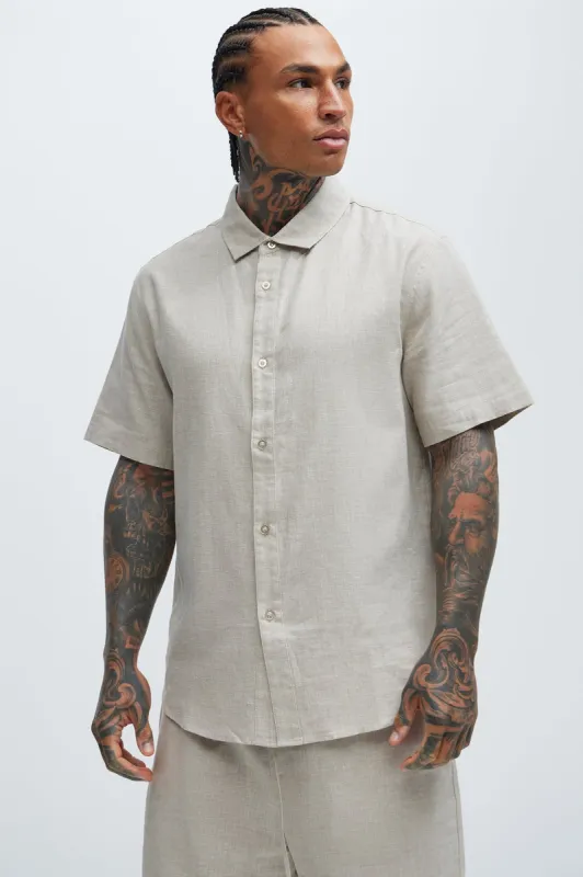 Bahamas Linen Classic Button Up Shirt - Stone sold by Fashion Nova