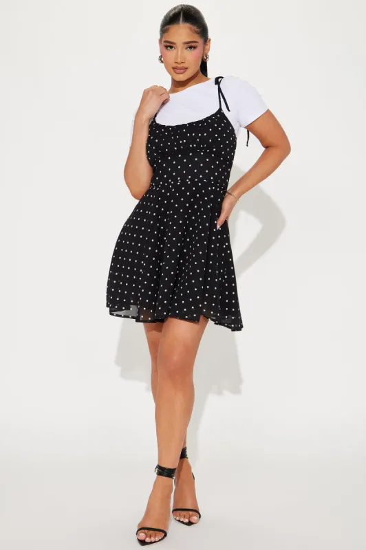 Polka Dot Mini Dress Set - Black/White sold by Fashion Nova