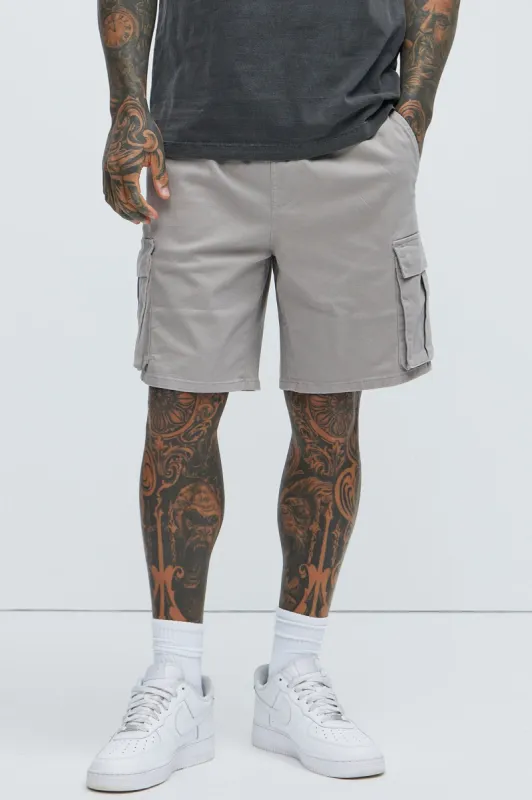 Twill Volley Cargo Shorts - Grey sold by Fashion Nova