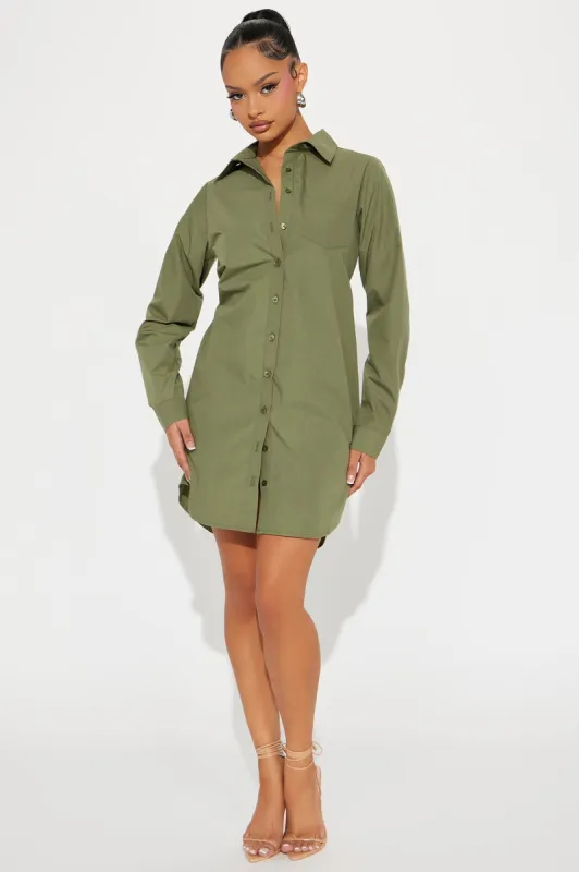 Jamie Shirt Dress - Olive sold by Fashion Nova