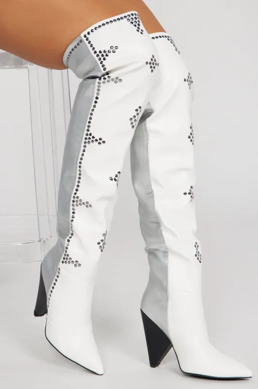 Came To Win Over The Knee Heeled Boots - White sold by Fashion Nova