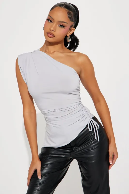 Alaia One Shoulder Top - Grey sold by Fashion Nova