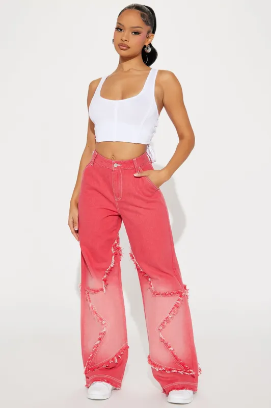 When The Stars Align Baggy Jeans - Red sold by Fashion Nova