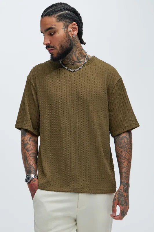 Rope Textured Relaxed Tee - Olive sold by Fashion Nova