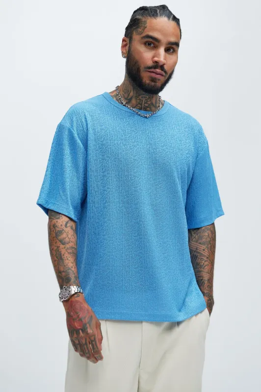 Sleek Textured Relaxed Tee - Blue sold by Fashion Nova