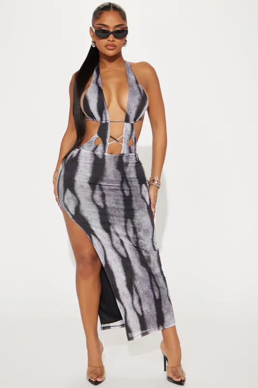 Chelsey Mesh Maxi Dress - Grey/combo sold by Fashion Nova