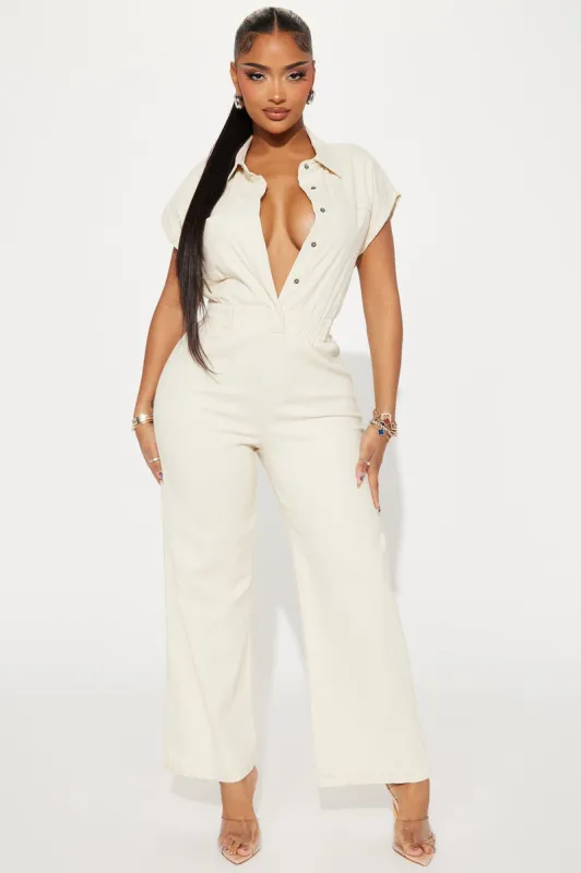Holly Cargo Jumpsuit - Taupe sold by Fashion Nova