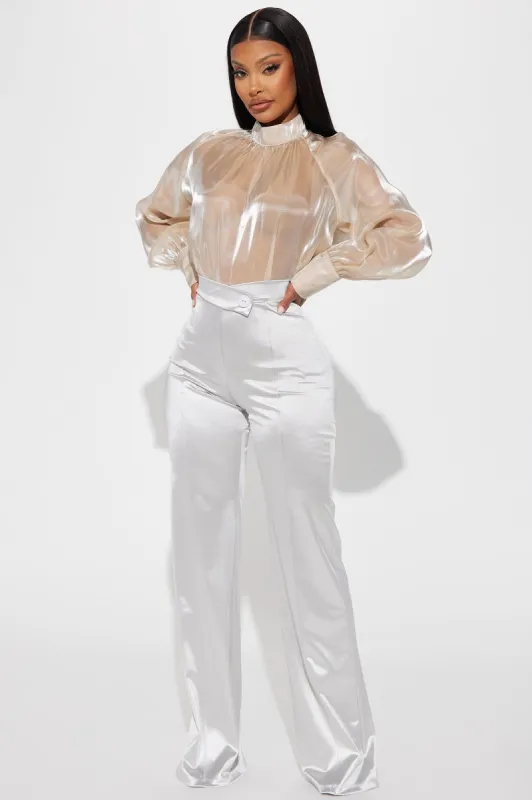Call It Even Wide Leg Satin Dress Pants - Silver sold by Fashion Nova