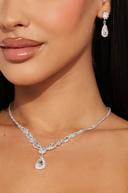 Simply Elegant Necklace and Earring Set - Clear/Silver made by Fashion Nova