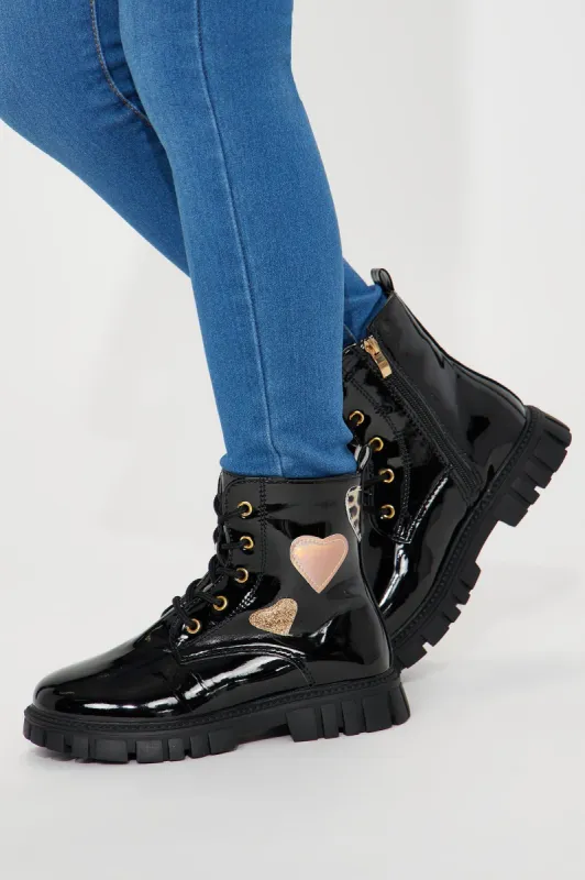 Mini Love My Kicks Combat Boots - Black/Pink sold by Fashion Nova