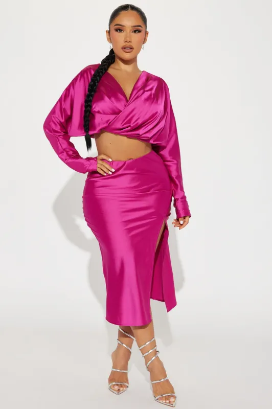Finding My Way Satin Skirt Set - Magenta sold by Fashion Nova