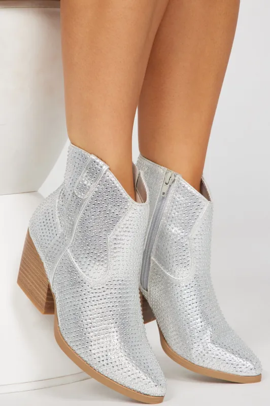Dream On Rhinestone Booties - Silver sold by Fashion Nova