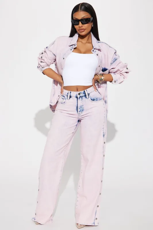Tickled Pink Snap Jeans - Pink sold by Fashion Nova