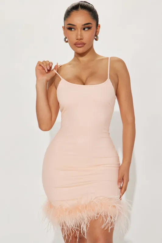 Wave Of Feathers Denim Mini Dress - Pink sold by Fashion Nova