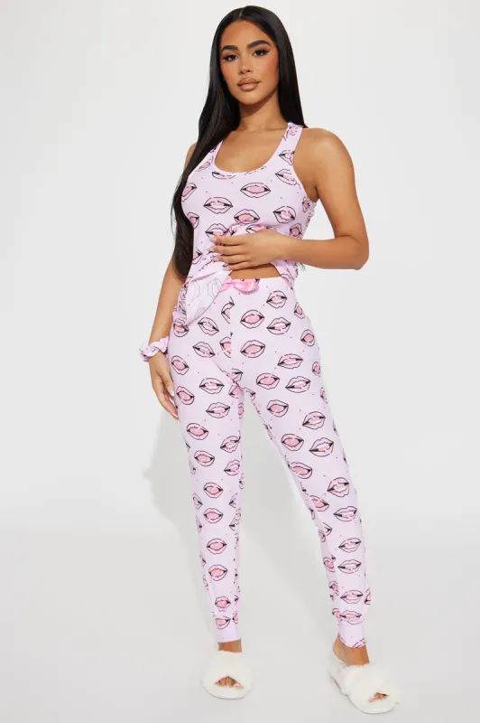 Kiss Kiss Babe PJ Jogger Set - Pink/combo sold by Fashion Nova
