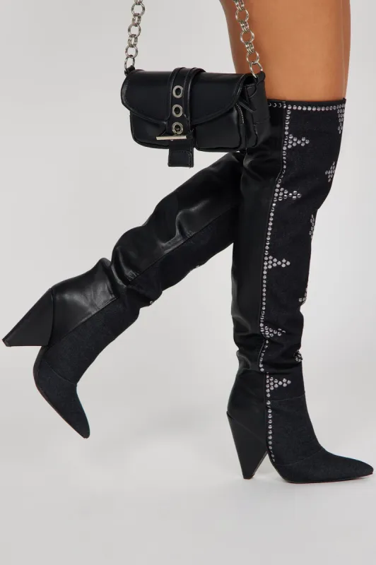 Came To Win Over The Knee Heeled Boots - Black sold by Fashion Nova