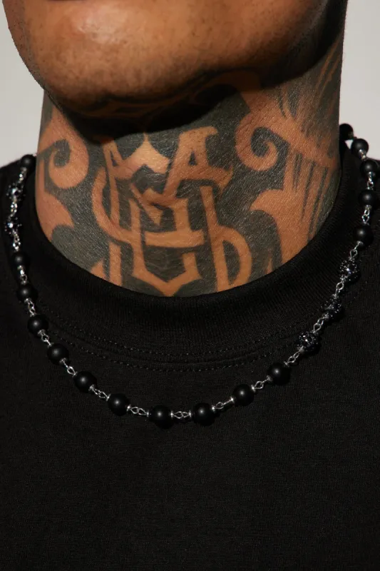 Beaded Onyx Chain Necklace - Silver sold by Fashion Nova