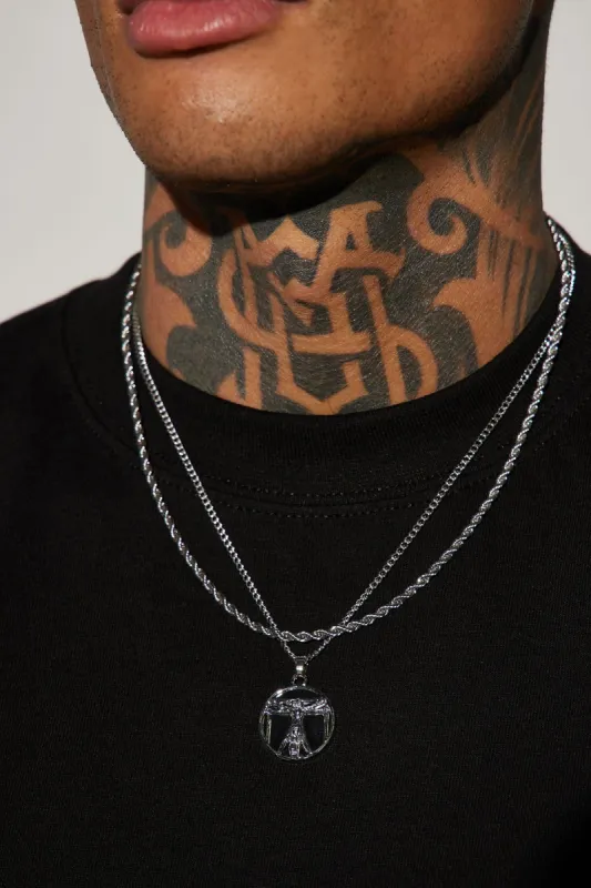 Vitruvian Man 2 Piece Chain Necklace - Silver sold by Fashion Nova