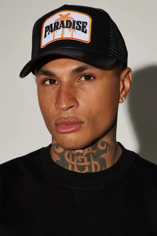 Welcome To Paradise Trucker Hat - Black sold by Fashion Nova