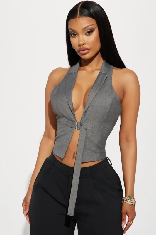 Business Baddie Vest Top - Charcoal sold by Fashion Nova