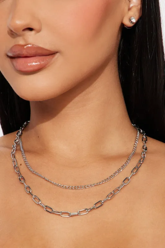 Your Only Girl Necklace and Earring Set - Silver made by Fashion Nova