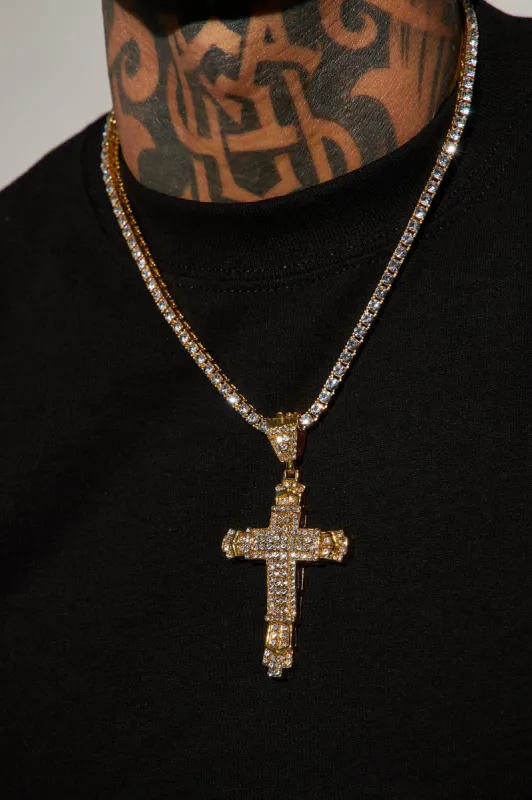 Big Holy Cross Tennis Chain Necklace - Gold sold by Fashion Nova