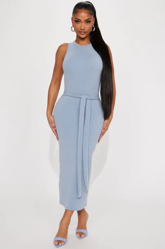 Cyndie Ribbed Midi Dress - Dusty Blue sold by Fashion Nova