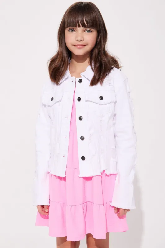 Mini Call Me Cool Denim Jacket - White sold by Fashion Nova