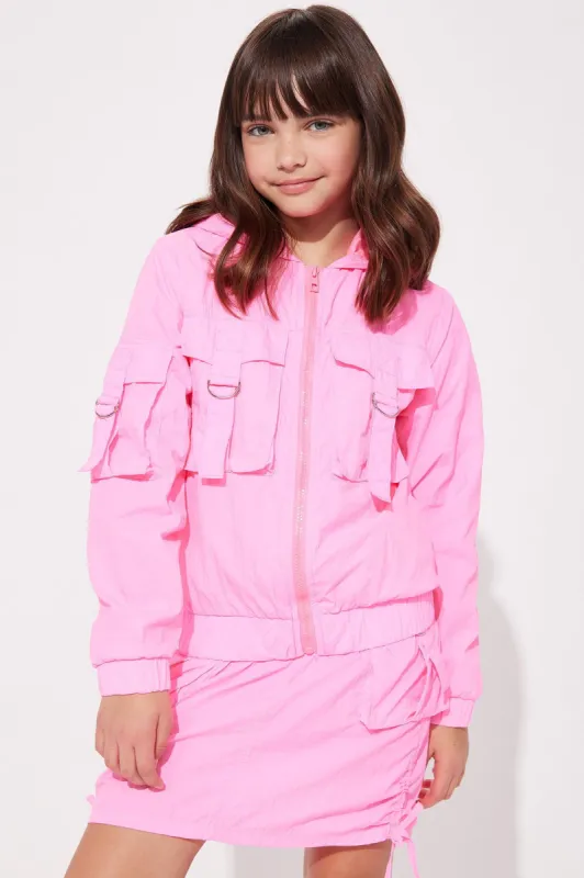 Mini Nylon Cargo Jacket - Neon Pink sold by Fashion Nova