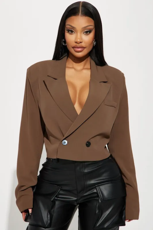Business Moves Cropped Blazer - Brown sold by Fashion Nova