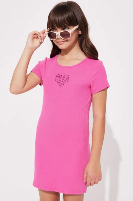 Mini Touch Of Rhinestones Short Sleeve Dress - Hot Pink sold by Fashion Nova