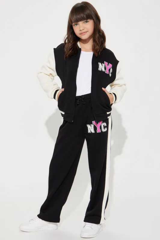 Mini All Around Varsity Fleece Pant - Black/combo sold by Fashion Nova