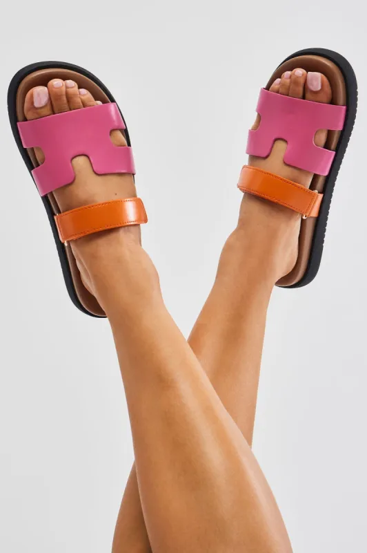 Can't Be Me Casual Slides - Fuchsia/combo sold by Fashion Nova