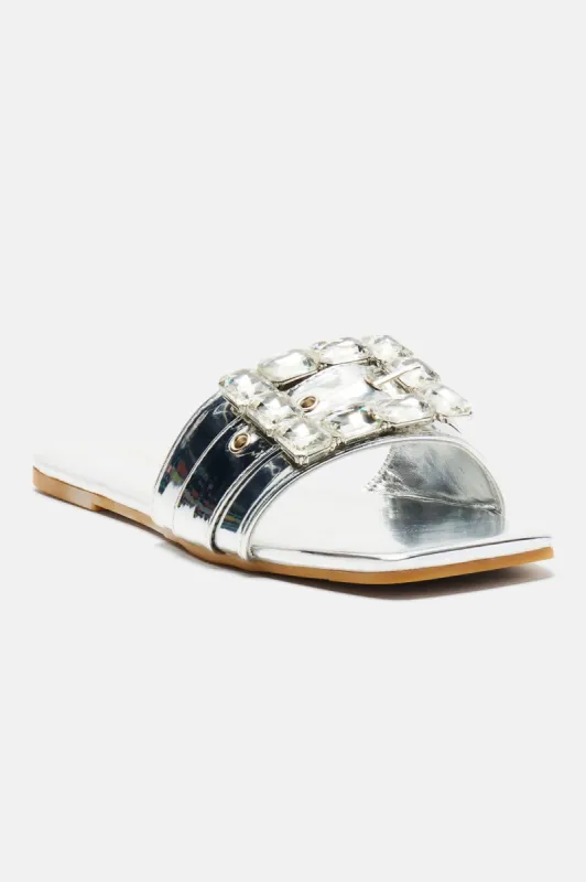Never Complicated Flat Sandals - Silver sold by Fashion Nova