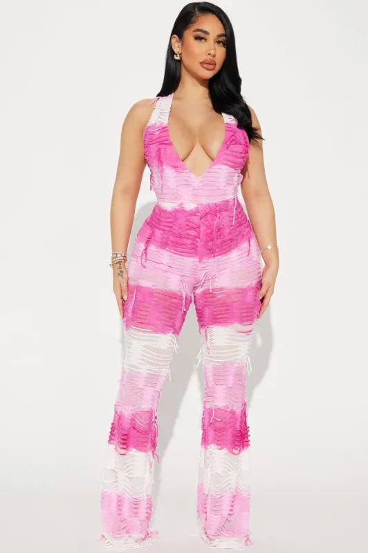 Had You Figured Out Distressed Jumpsuit - Pink sold by Fashion Nova