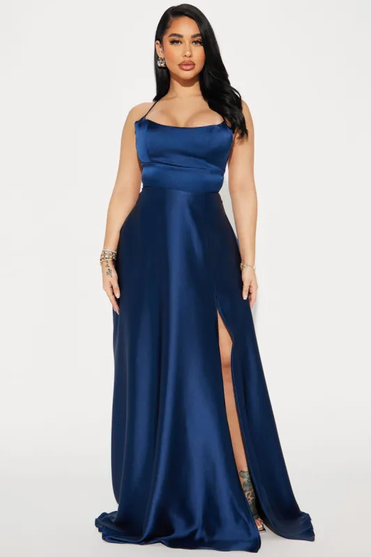 Clara Satin Maxi Dress - Navy sold by Fashion Nova