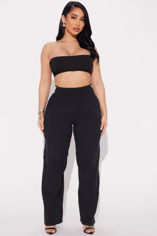Meadow Washed Gauze Pant - Black sold by Fashion Nova
