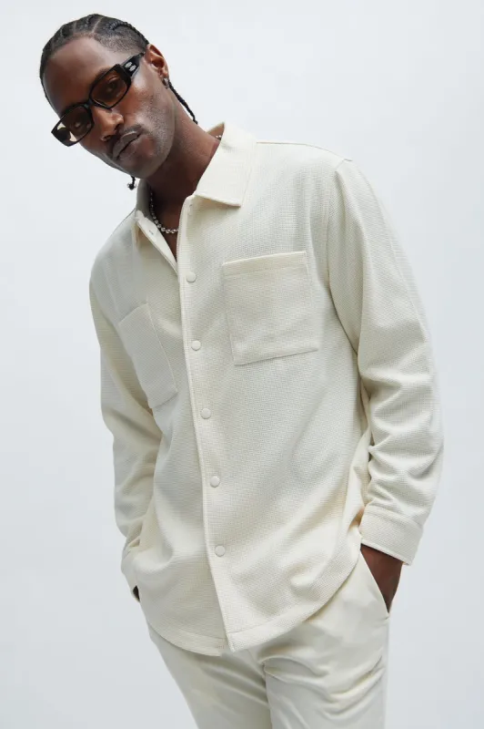 Cairo Textured Long Sleeve Shirt - Cream sold by Fashion Nova