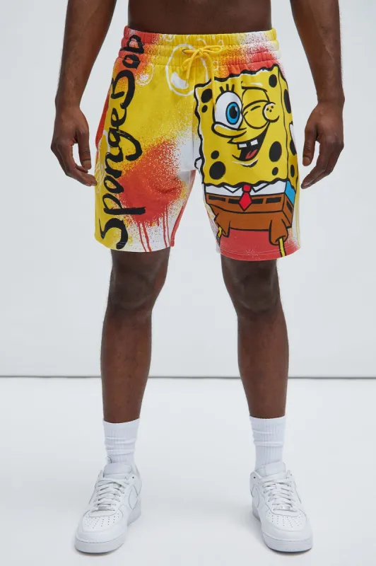 Spongebob Spraypainted Fleece Short - Yellow sold by Fashion Nova