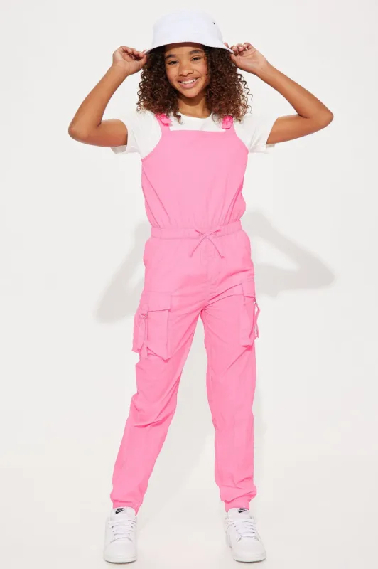 Mini Nylon Jumpsuit With Tee - Neon Pink/combo sold by Fashion Nova